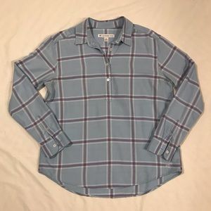 Southern Tide Womens Popover Collared Top Sz M Lightweight Plaid Sky Blue